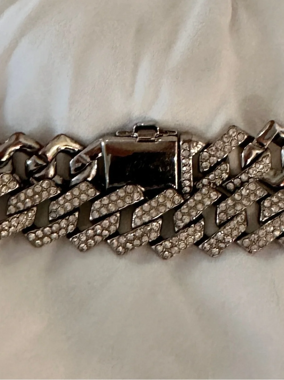 Silver Paved Cuban Link Chain dog chain